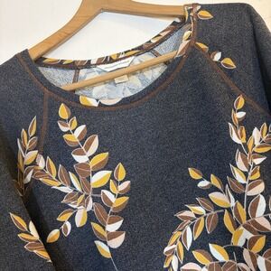 Christopher And Banks Gold Floral Live In It Top Size L Gray/blue Leaf Bohemian
